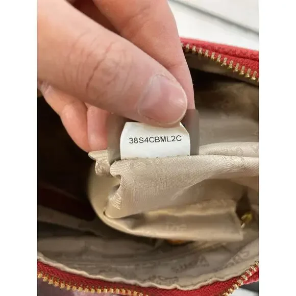 MICHAEL KORS, LARGE RED CANVAS, BROWN LEATHER SHOULDER BAG - Picture 14 of 16